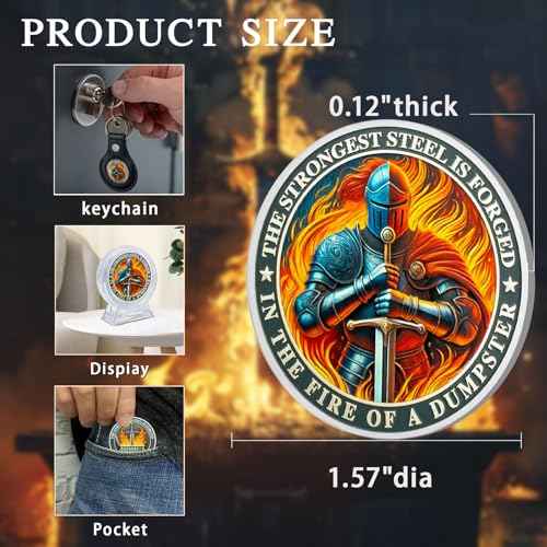 CHURYUML 5Pcs The Strongest Steel Dumpster Fire Coin Set Knight Motivational Medallions for Staff Appreciation Gifts Funny Office Gifts for Colleagues Humorous Office Decor Encouragement Gifts