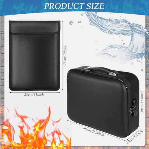 2 Pack Fireproof File Box and Fireproof Document Bag Set Large Document Box with Lock Waterproof Fire Resistant File Organizer for Cash Certificates Laptop Passports and Valuables