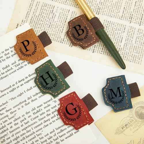 Custom Bygone Mark Bookmark with Pen Holder Personalized Magnetic Leather Bookmarks with Initial Magnetic Leather Pen Holder Bookmark for Reading Women and Men Gifts for Booklovers (Red, A)