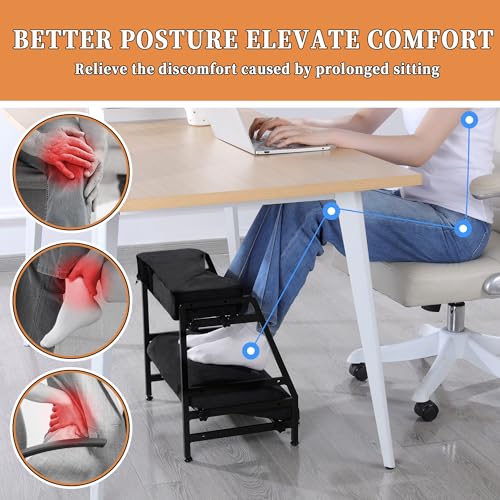 Balapet Adjustable Double Step Footrest with Washable Cover – Black, Ergonomic Under-Desk Foot Rest
