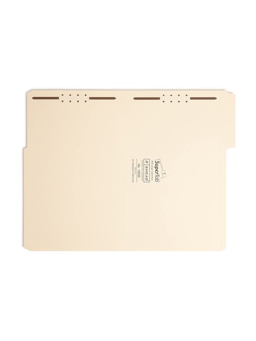 Smead SuperTab® Fastener File Folder, 2 Fasteners, Oversized 1/3-Cut Tab, Guide Height, Legal Size, Manila, 50 Per Box (19535)