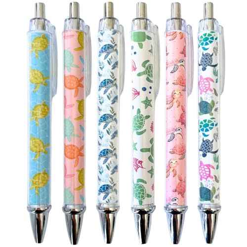 YJ PREMIUMS 6PC Turtle Pens Cute Turtles Turtled Turtlely Writing Ink Ballpoint Pen School Office Supplies Stocking Hawaiian Ocean Sea Animals for Teacher Coworkers Lovers Women Staff Employee Gifts