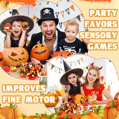 320 Pcs Fine Motor Toys Fall Thanksgiving Decorations, Sensory Bin Filler, Pumpkin Bowls, Woven Baskets, Pompom, Maple Leaves, Squirrels, Pumpkins, Acorns, Pine Cones for Autumn Party Decor