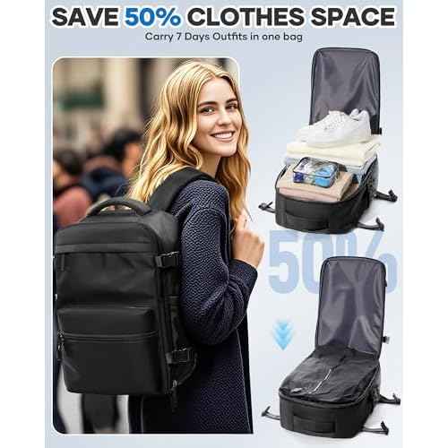 Vacuum Seal Backpack for Clothing Travel with Air Pump Waterproof Laptop Carry On Backpack Personal item Travel Essentials Compression Space Saver Bags Storage with Vacuum System Women Black