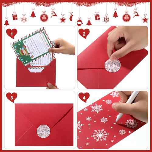 Harloon 150 Pcs Letter to Santa Writing Kit Christmas Wish List Snowman Elf Xmas Letter Paper Stationery with Sticker Nice Naughty Snowflake Envelopes Christmas List for Holiday Greeting Supplies