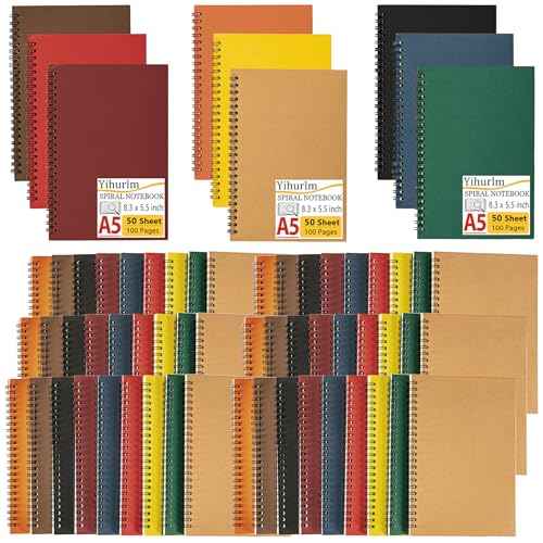 Spiral Notebook Bulk,54 Pcs A5 Notebook,8.3 x 5.5 Inch Spiral Notebooks,College Ruled Spiral Journal Notebook for Office Business School Gifts Supplies,100 Pages/50 Sheets, 9 Colors