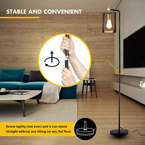 Hamilyeah Industrial Floor Lamp for Living Room, Mid Century Standing Lamp for Bedroom, Farmhouse Black and Gold Tall Lamp for Office, Stand up Lamp with Pedal Foot Switch