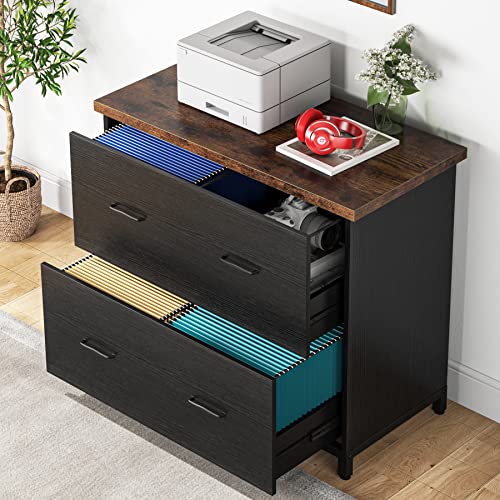 Tribesigns 2-Drawer File Cabinet – Wood Lateral Printer Stand, Black & Brown