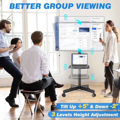 Rfiver Mobile TV Stand for 23-60 Inch LCD LED Flat/Curved Panel Screen TVs up to 88 lbs, Rolling TV Stand with Adjustable Shelf & Tilt, Portable Floor Stand on Wheels for Bedroom, Living Room, Office
