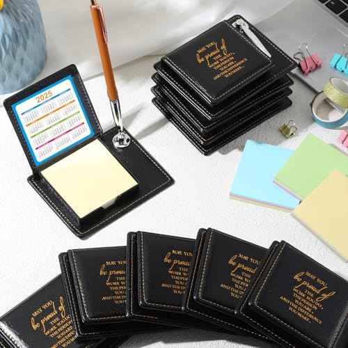 Tenceur 20 Pcs Christmas Appreciation Sticky Note Holder Gifts Bulk, Inspirational Thank You Sticky Note Holder, PU Leather Memo Box with Calendar for Women Men Emoloyee Coworkers Office Team