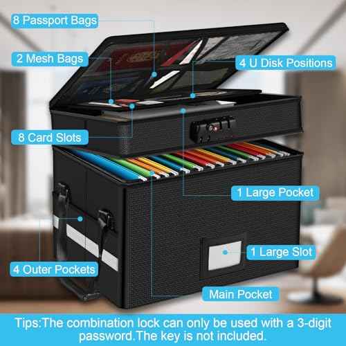 RHM Fireproof Document Box with Lock, 2 Layer Fire Proof File Box for Documents with Handle, Portable Home Office Fire Safe Document Box for Hanging Letter/Legal Folder/Certificate