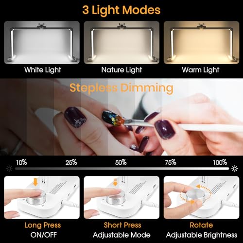 Foldable Nail Desk Lamp with Phone Holder, 456 LEDs 3-Color Adjustable (3000K-6000K), 40W for Manicure, Live Streaming & Charging