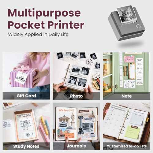 Sticker Printer, PM290C Thermal Mini Printer, Bluetooth Print Pod with 3 Rolls of Paper, Portable Print Pods for Phone & Tablet, Sticker Maker Machine for Notes, Photos, Journal, Grey