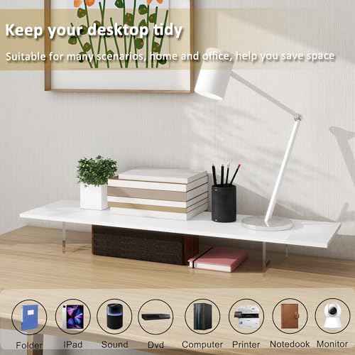 Monitor Stand Riser,Wood & Acrylic Computer Monitor Stand with LED Light,Desk Accessories Desktop Organizer Stand for Computer,Laptop,Printer,PC & TV Screen Riser