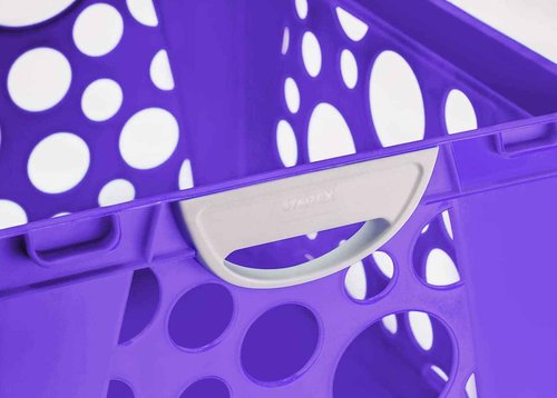 Storex Premium File Crate with Molded Handles – Letter and Legal Document and Folder Storage, Purple/White 3-Pack (61754C03C)