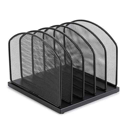 Huron 5-Slot Vertical File Binder Organizer Storage, Black Steel Mesh