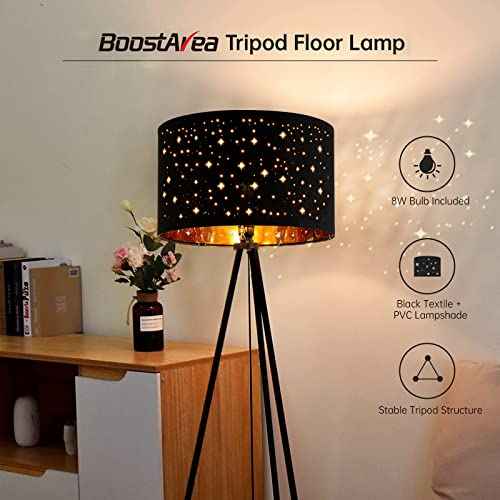 BoostArea Floor Lamp, Tripod Floor Lamp, 8W LED Bulb, Decorative Lamp Shade, Mid Century Standing Lamp for Living Room, Bedroom, Study Room and Office