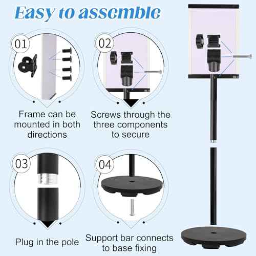 Sign Stand, Sign Holder Stand 8.5x11 inch, Adjustable Floor Standing Sign Holder, Signage Standing Display Sign Holders for Business, Advertising, Malls, Schools, Restaurants, Easy to Transfer(Black)