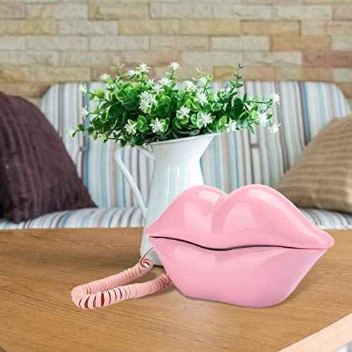 Corded Lips Telephones, European Style Landline Phone Home Desk Telephone Fashionable Sexy Pink Lips Shape Desktop Landline Phone Wired Telephone Decoration for Home, Office, Shops (Pink)