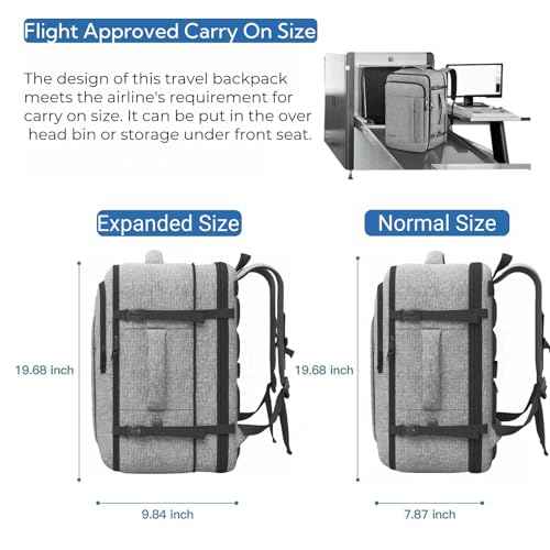 Travel Backpack, Extra Large 50L Expandable Backpack for Men Women, Carry On Backpack For Airplanes, Travel Essentials Luggage Suitcase Daypack Travel Gift Weekender Bag, Grey