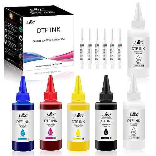 L&C DTF Ink, DTF Ink for epson xp15000 DTF Transfer Ink Refill for et-8550 D570 l1800 R1390 xp15000 L805 All DTF Printers, Heat Transfer Printing Ink Set 100ml X 6