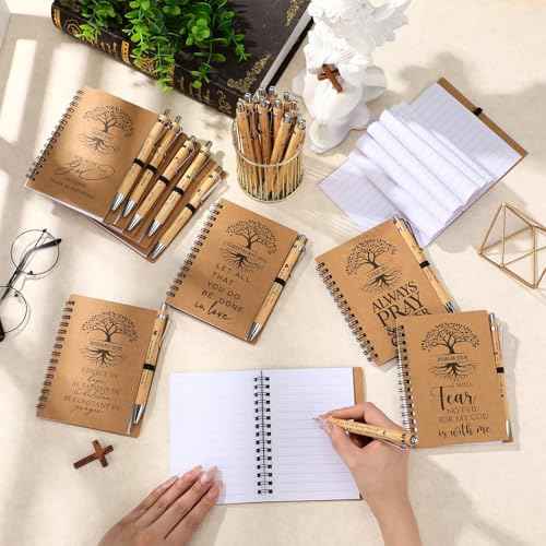 Kosiz 40 Pcs/20 Set Christian Gifts Bulk Religious Spiral Notebook with Bible Verse Pen Prayer Journal Inspirational Notepad for Men Women Church Friends Birthday Sunday School (English Tree of Life)