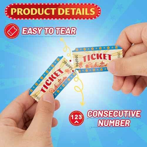 Carnival Tickets Single Roll Raffle Tickets for Events, Classroom or School Carnivals, Family Games, Door Prizes (1000 Pcs)