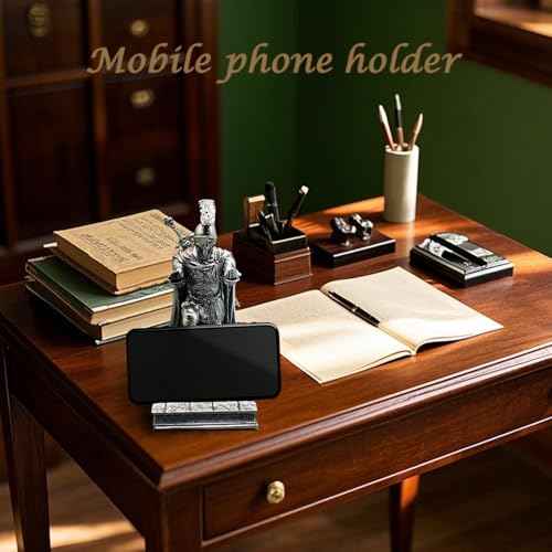 Medieval Knight Statue Desk Single Pen Holder, Funny Unique Novelty Cool Desktop Accessories Gothic Figure Pencil Stand, Silver