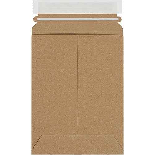 Aviditi 6 x 8" Stayflats Brand Rigid Flat Mailers, Kraft (Pack of 100) Photo Document Mailers, Peel & Seal Closure, Tear Strip Easy Opening.