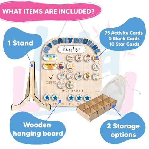 Wooden Chore Chart for Kids, Wooden Daily Routine Chart for Kids, Visual Schedule for Kids, Chore Reward Chart, Bedtime Morning Routine Chart for Toddlers