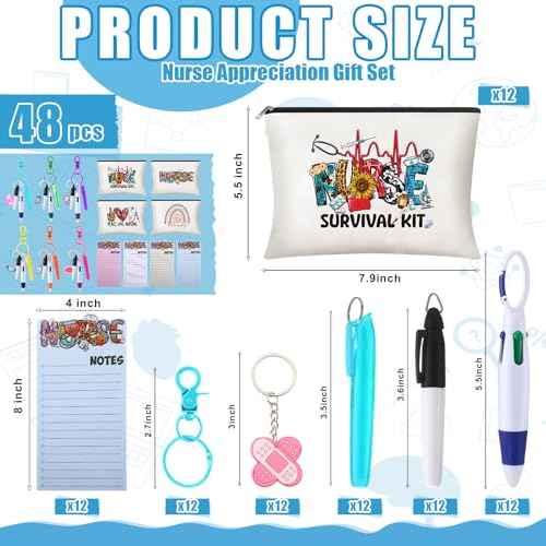 48 Pcs Nurse Appreciation Gifts Bulk 2025 Nurse Week Gift Badge Reel Pens Canvas Bags Notebooks Keychains Thank You Present for Women Nursing Students