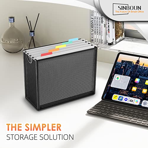 Sinboun Hanging File Organizer with 5 Grey Letter Size Folders - Office Document Storage