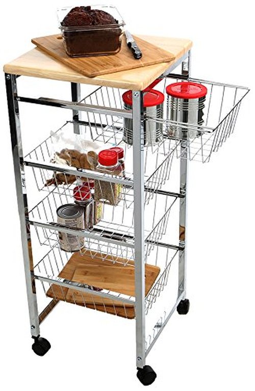 Mind Reader Stainless Steel Mobile Kitchen Cart, Bar Cart, Office Cart, Utility Cart