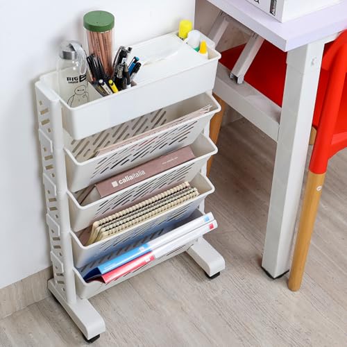 Plastic 5-Tier Rolling Book Cart Storage Utility Shelf