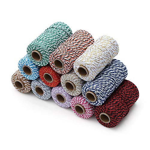Eqarp 2mm Cotton Cord Bakers Twine 109 yd Yellow+White - Gift Wrapping & DIY Craft Rope