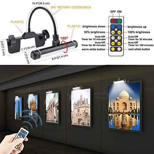 BIGMONAT Cordless Picture Light, Rechargeable Display Lamp, Clip on Painging Frame, Led Art Light with Timer, Dimmable Painting Light 3 Lighting Modes for Dart Board