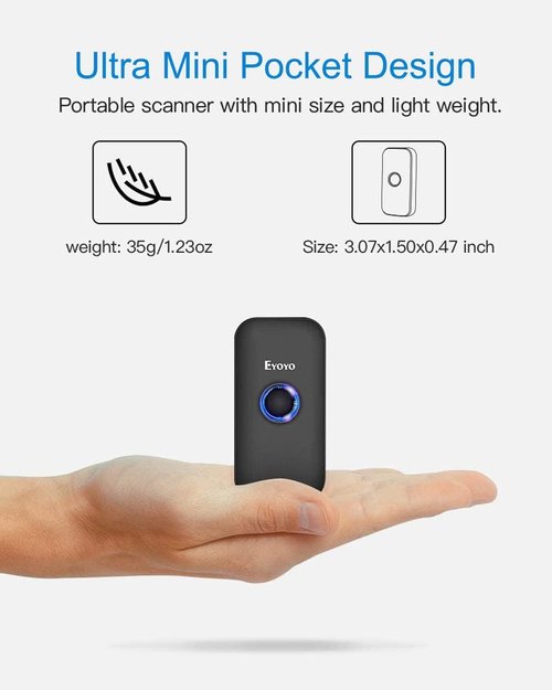 Eyoyo Mini Bluetooth Barcode Scanner - 3-in-1 Wireless & USB Connectivity | Portable Black Design for iOS, Windows, Android