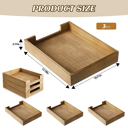 Fulmoon 3 Pcs Stackable Wood Letter Tray A4 Size Desk Tray Organizer Wooden Office Documents Tray Desktop Mail File Folder Document Magazine Storage