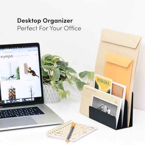 Desktop Mail Organizer ? 3-Slot Black Metal Letter Holder and Bill Sorter for Office and Home