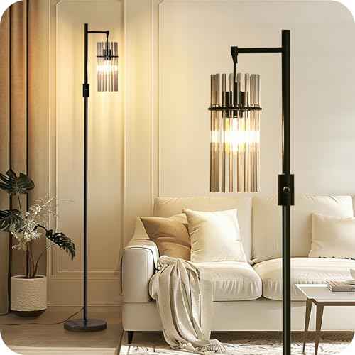 Industrial Floor Lamps for Living Room, Dimmable Floor Lamp Modern Standing Lamps with Glass Lampshade, Rotary Switch, LED Bulbs, Tall Lamps for Bedroom, Office (1 Lampshade(66inch))