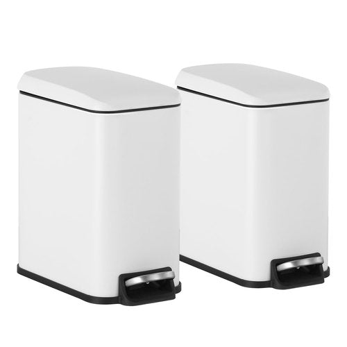 PayLessHere 1.3 Gallon Trash Can Kitchen Trash Can Stainless Steel Garbage Can with Removable Plastic Inner Bucket Lid Foot Pedal for Home Kitchen Bedroom Bathroom (2, White)