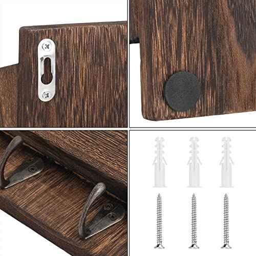 MOOACE Mail Organizer Wall Mount with Key Hooks, 2-Slot Wood Mail and Key Holder, Wall File Organizer Office Letter Folder Accessories Organizer Home Farmhouse Decor