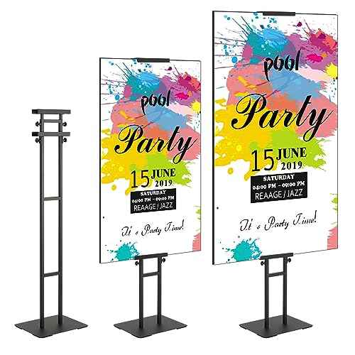 VEVOR Poster Stand, Adjustable Height Up to 75", Double-Sided Heavy Duty Pedestal Sign Holder, Floor Standing Sign Holder Banner Stand with Shock-absorbing Base for Display, for Board and Foam, Black