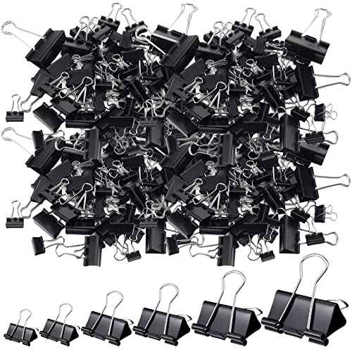 Yexiya 1000 Pcs Binder Clips Bulk Assorted Sizes Black Paper Clips Small Binder Clips Office Clips Bulk Mini Paper Clamps Multi Sizes for School Teachers Office Supplies (Multi Sizes)