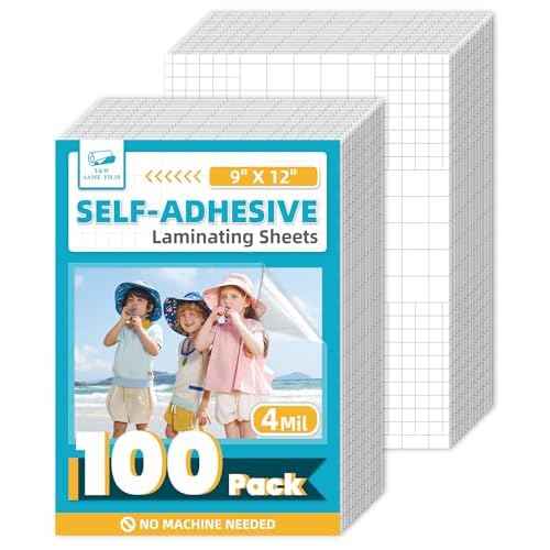 T&W SAME FILM 100 Pack Self Adhesive Laminating Sheets, Holds 8.5 x 11 Inch Laminate Paper, 9 x 12 Inch Lamination, Letter Size, Thermal Laminating Sheets, Self Sealing