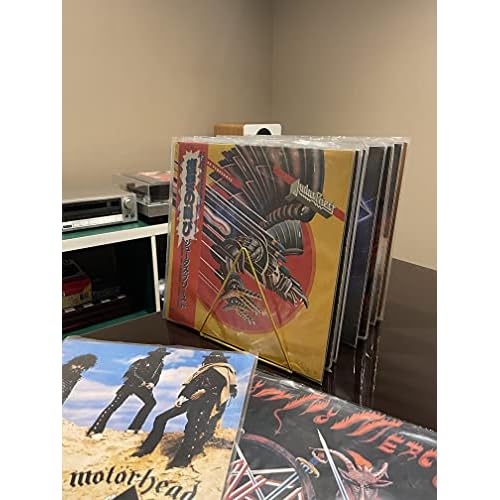 Skywin Record Organizer, 2 Pack Vinyl Rack Storage, Triangle File Organizer for Desk, Vinyl Record Rank Holds Up To 60 Albums, Space Saving Magazine Holder (Gold)