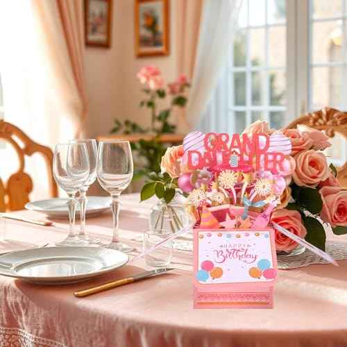 Happy Birthday Pop Up Card for Granddaughter, Colorful Balloons & Fireworks 3D Birthday Card with Envelope Creative Gift for Grand-Daughter from Grandparents