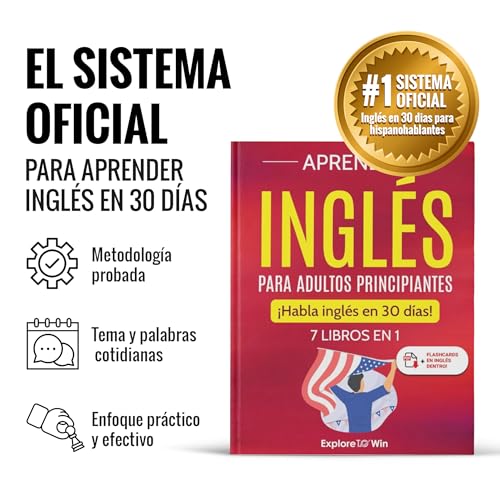Libro 7 en 1 para aprender inglés para adultos principiantes + 100 Flashcards y Bookmark - ¡Habla inglés en 30 días! (Versión oficial 2025)
