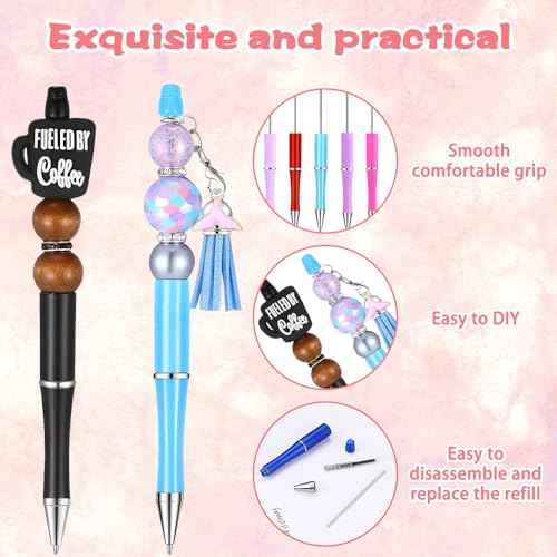 150 Pcs DIY Beadable Pen Kit Multicolor Bulk Ballpoint DIY Crafting Pens with 8 Colors Refills & Bags for Students Teens Teachers School Office Accessories Supplies