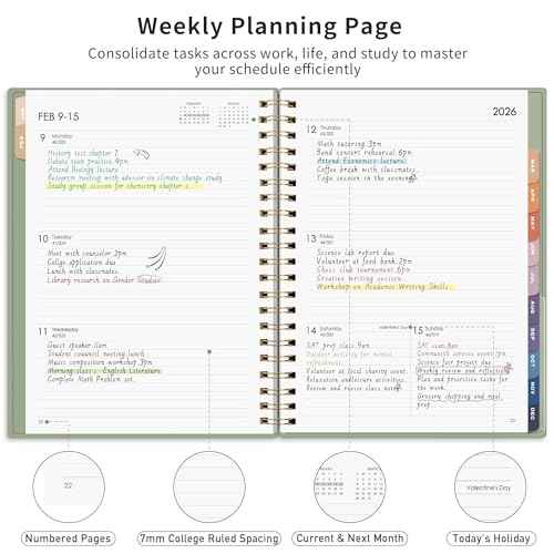 RETTACY 2026 Planner, Weekly and Monthly, Large Size (8.5" x 11"), 2026 Calendar, Jan 2026 - Dec 2026, 12-Month Tabs, Flexible Plastic Cover, 100 GSM Thick Paper (Light Green)